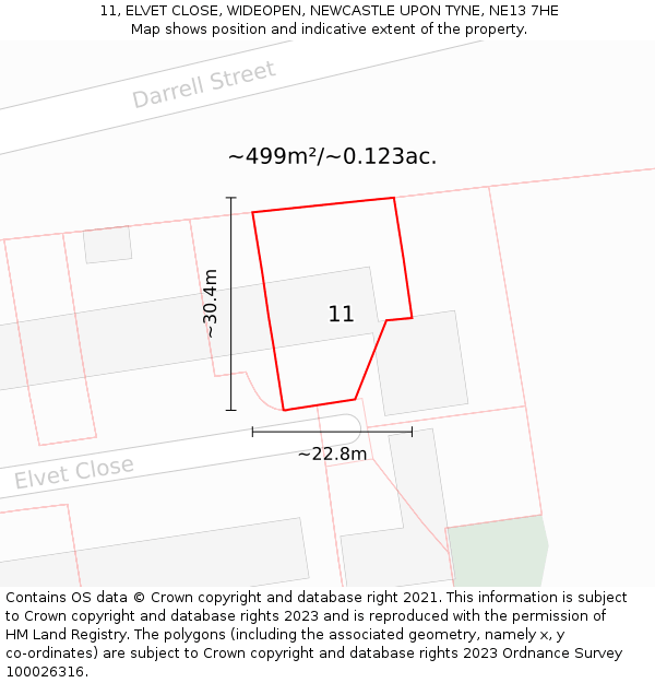 11, ELVET CLOSE, WIDEOPEN, NEWCASTLE UPON TYNE, NE13 7HE: Plot and title map