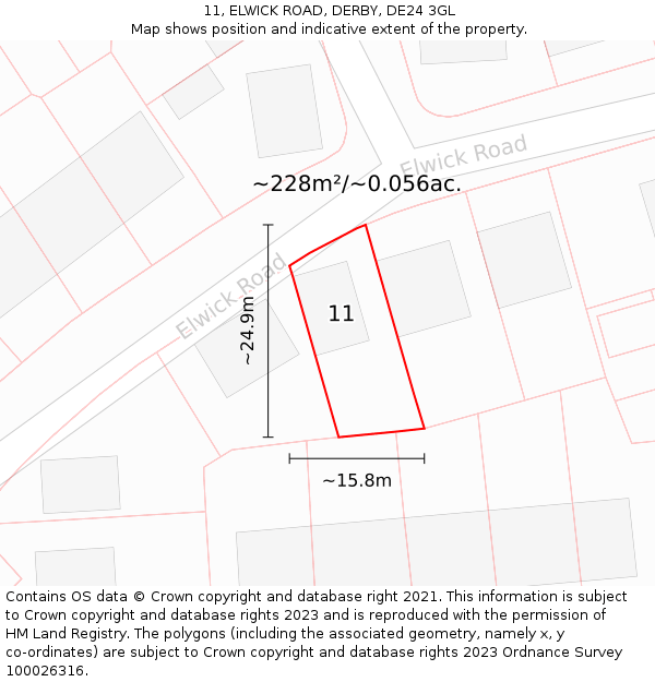 11, ELWICK ROAD, DERBY, DE24 3GL: Plot and title map
