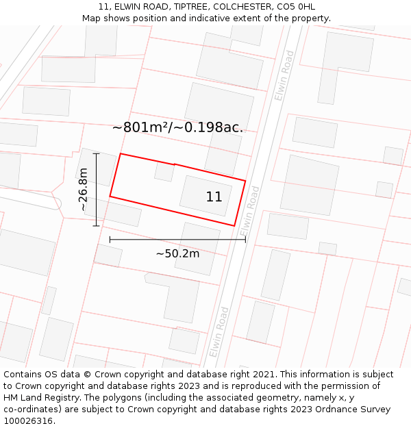 11, ELWIN ROAD, TIPTREE, COLCHESTER, CO5 0HL: Plot and title map