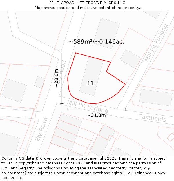 11, ELY ROAD, LITTLEPORT, ELY, CB6 1HG: Plot and title map