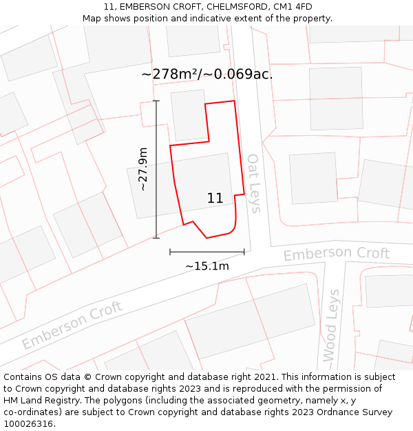 11, EMBERSON CROFT, CHELMSFORD, CM1 4FD: Plot and title map