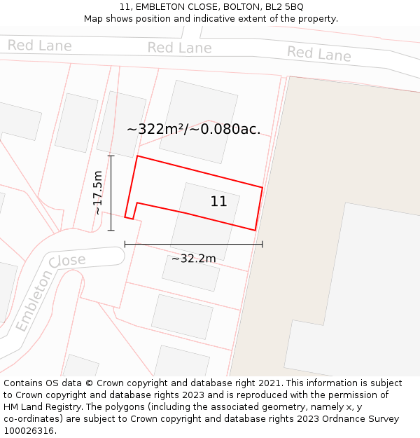 11, EMBLETON CLOSE, BOLTON, BL2 5BQ: Plot and title map