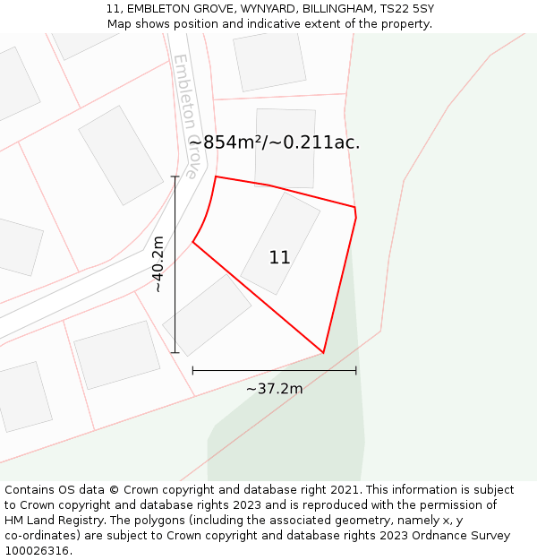 11, EMBLETON GROVE, WYNYARD, BILLINGHAM, TS22 5SY: Plot and title map