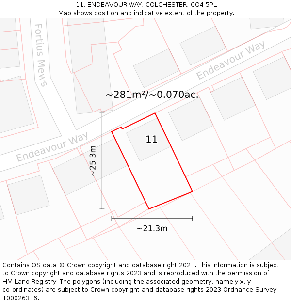 11, ENDEAVOUR WAY, COLCHESTER, CO4 5PL: Plot and title map