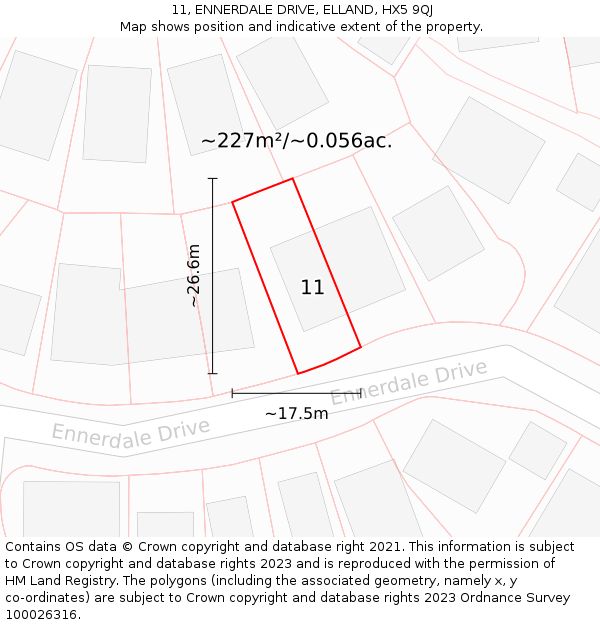 11, ENNERDALE DRIVE, ELLAND, HX5 9QJ: Plot and title map