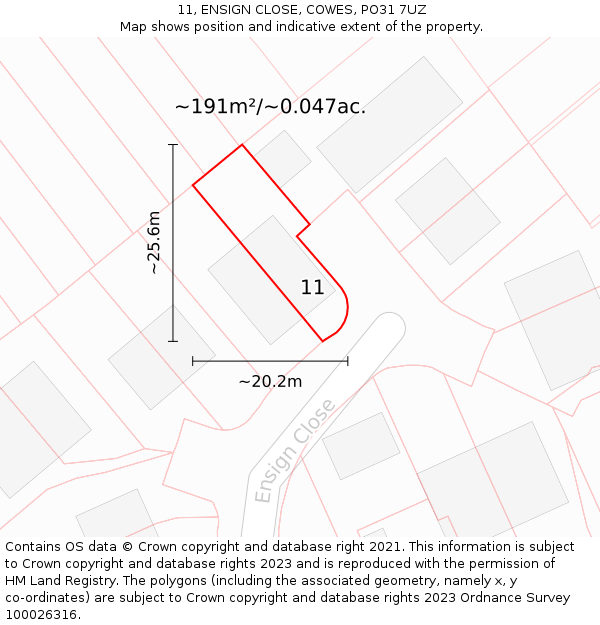 11, ENSIGN CLOSE, COWES, PO31 7UZ: Plot and title map