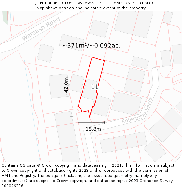 11, ENTERPRISE CLOSE, WARSASH, SOUTHAMPTON, SO31 9BD: Plot and title map