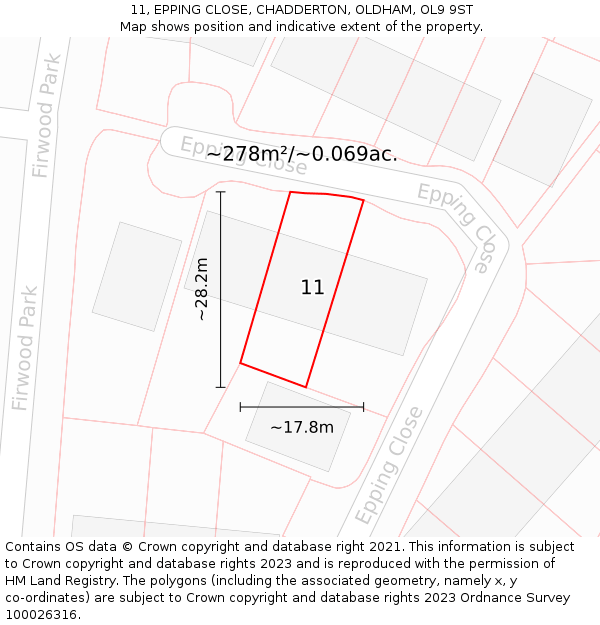 11, EPPING CLOSE, CHADDERTON, OLDHAM, OL9 9ST: Plot and title map