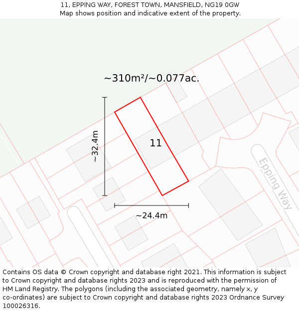 11, EPPING WAY, FOREST TOWN, MANSFIELD, NG19 0GW: Plot and title map