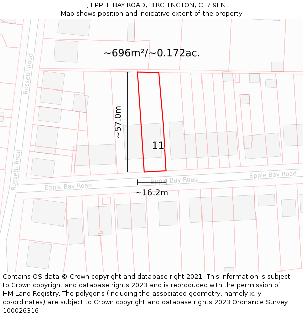 11, EPPLE BAY ROAD, BIRCHINGTON, CT7 9EN: Plot and title map