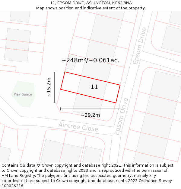 11, EPSOM DRIVE, ASHINGTON, NE63 8NA: Plot and title map