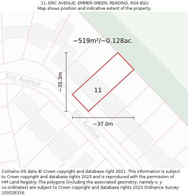 11, ERIC AVENUE, EMMER GREEN, READING, RG4 8QU: Plot and title map