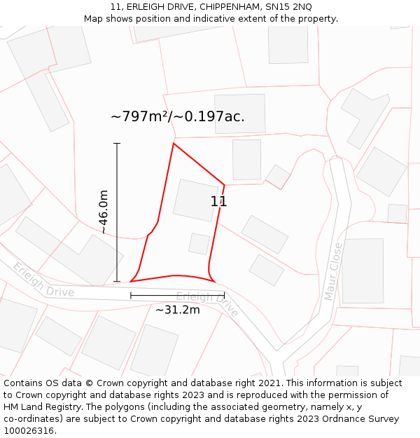 11, ERLEIGH DRIVE, CHIPPENHAM, SN15 2NQ: Plot and title map