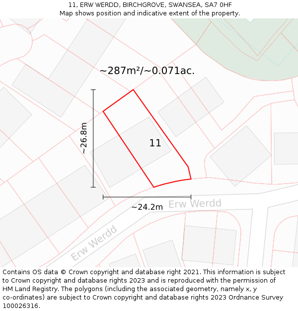 11, ERW WERDD, BIRCHGROVE, SWANSEA, SA7 0HF: Plot and title map