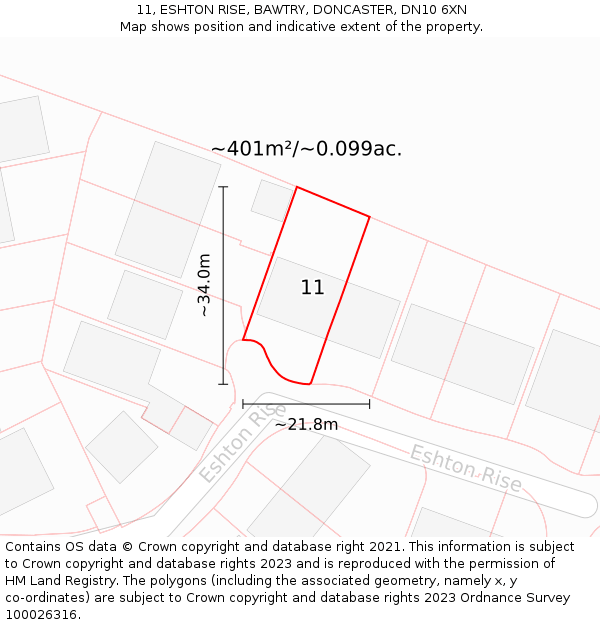 11, ESHTON RISE, BAWTRY, DONCASTER, DN10 6XN: Plot and title map