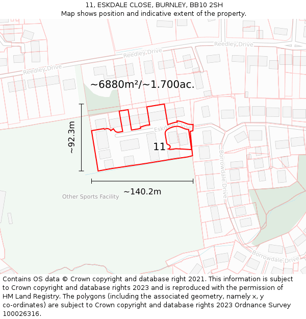 11, ESKDALE CLOSE, BURNLEY, BB10 2SH: Plot and title map