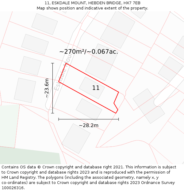 11, ESKDALE MOUNT, HEBDEN BRIDGE, HX7 7EB: Plot and title map