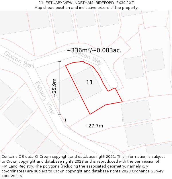 11, ESTUARY VIEW, NORTHAM, BIDEFORD, EX39 1XZ: Plot and title map