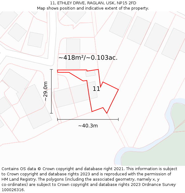 11, ETHLEY DRIVE, RAGLAN, USK, NP15 2FD: Plot and title map