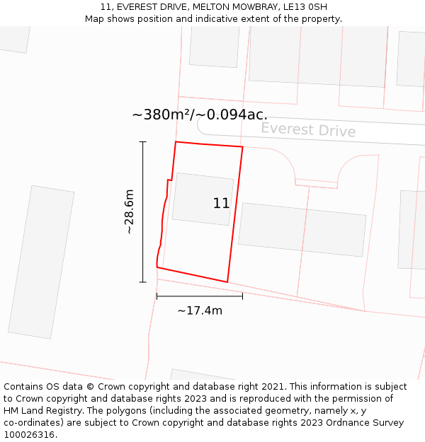 11, EVEREST DRIVE, MELTON MOWBRAY, LE13 0SH: Plot and title map