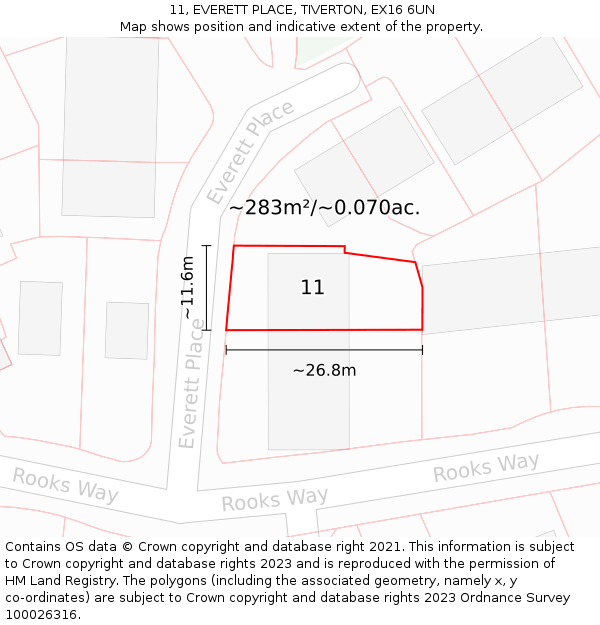 11, EVERETT PLACE, TIVERTON, EX16 6UN: Plot and title map
