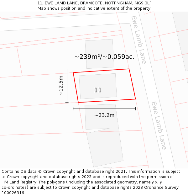 11, EWE LAMB LANE, BRAMCOTE, NOTTINGHAM, NG9 3LF: Plot and title map