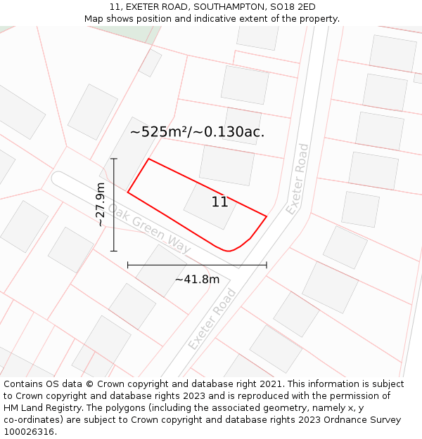 11, EXETER ROAD, SOUTHAMPTON, SO18 2ED: Plot and title map