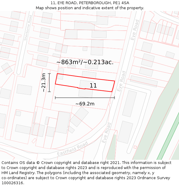 11, EYE ROAD, PETERBOROUGH, PE1 4SA: Plot and title map
