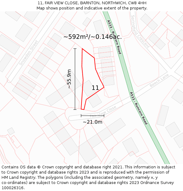 11, FAIR VIEW CLOSE, BARNTON, NORTHWICH, CW8 4HH: Plot and title map