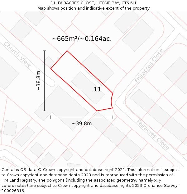 11, FAIRACRES CLOSE, HERNE BAY, CT6 6LL: Plot and title map