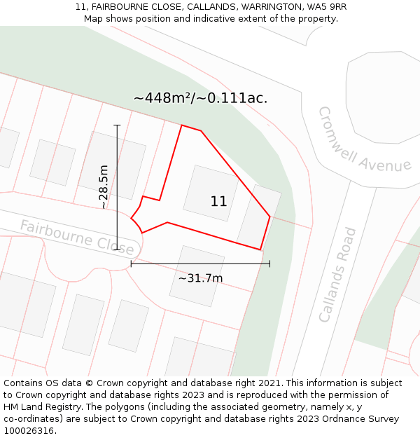 11, FAIRBOURNE CLOSE, CALLANDS, WARRINGTON, WA5 9RR: Plot and title map