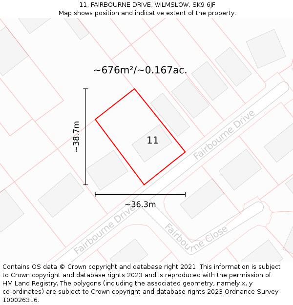 11, FAIRBOURNE DRIVE, WILMSLOW, SK9 6JF: Plot and title map
