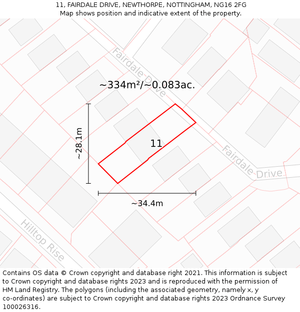 11, FAIRDALE DRIVE, NEWTHORPE, NOTTINGHAM, NG16 2FG: Plot and title map
