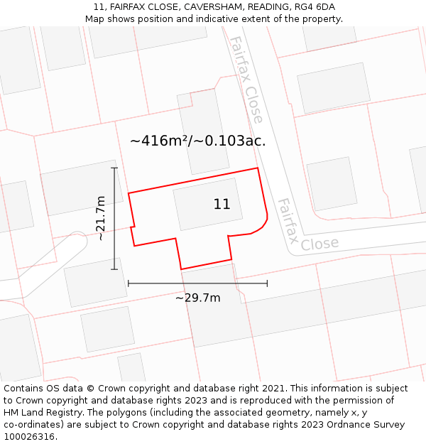 11, FAIRFAX CLOSE, CAVERSHAM, READING, RG4 6DA: Plot and title map