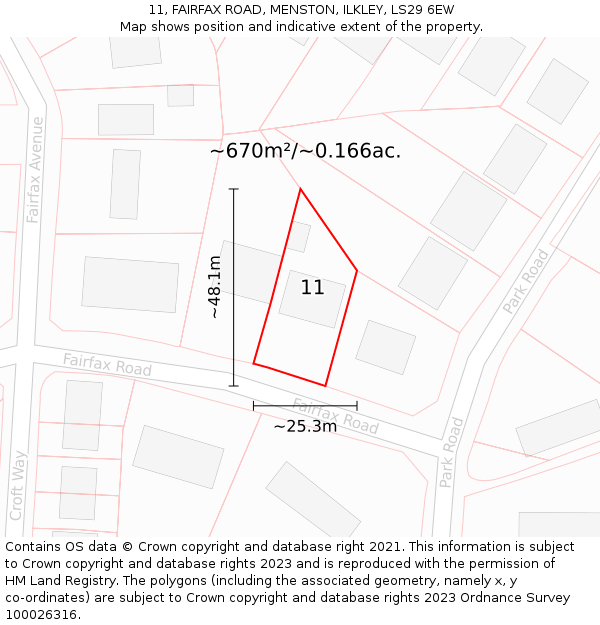 11, FAIRFAX ROAD, MENSTON, ILKLEY, LS29 6EW: Plot and title map