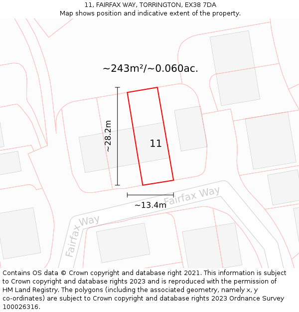 11, FAIRFAX WAY, TORRINGTON, EX38 7DA: Plot and title map