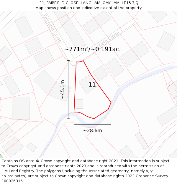 11, FAIRFIELD CLOSE, LANGHAM, OAKHAM, LE15 7JQ: Plot and title map