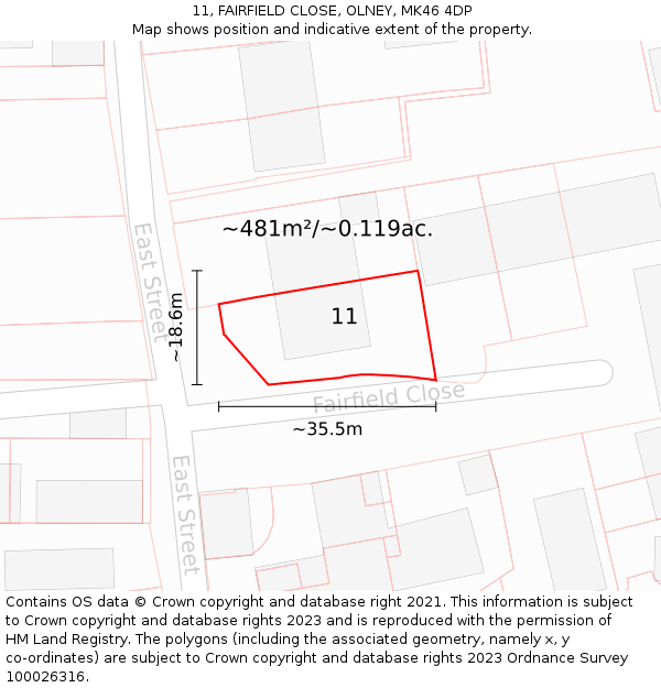 11, FAIRFIELD CLOSE, OLNEY, MK46 4DP: Plot and title map