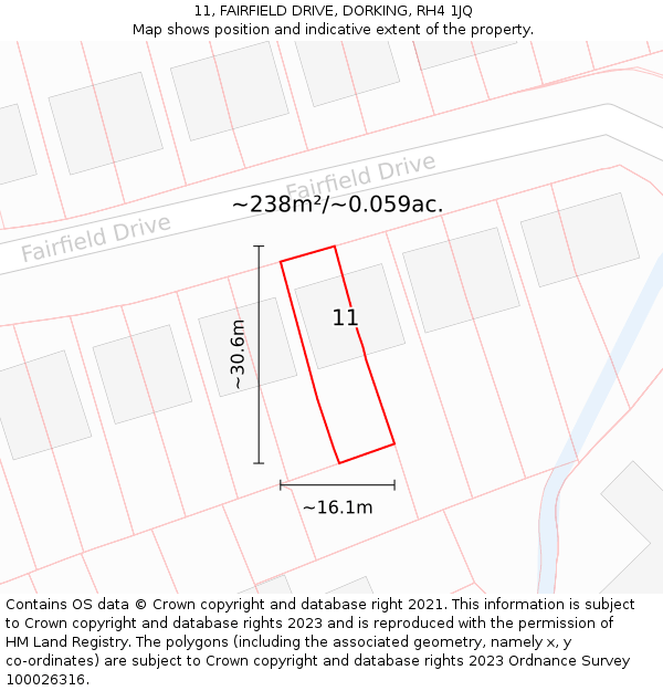 11, FAIRFIELD DRIVE, DORKING, RH4 1JQ: Plot and title map