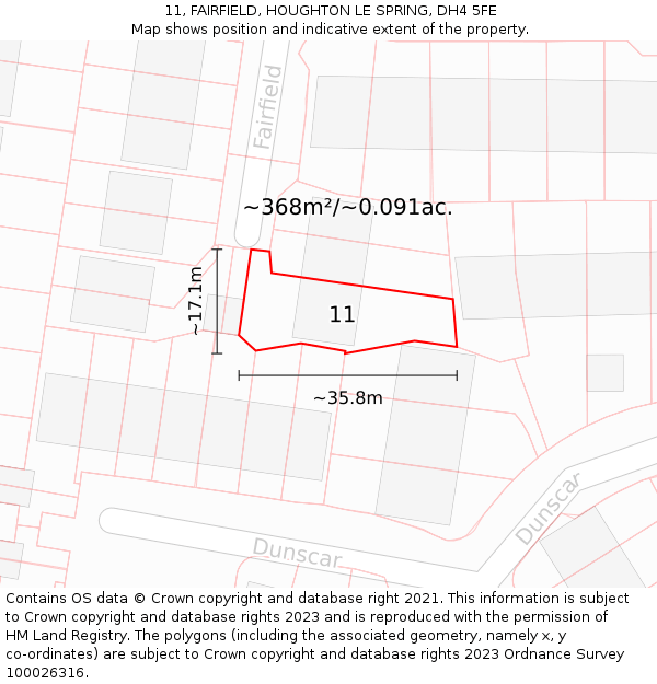 11, FAIRFIELD, HOUGHTON LE SPRING, DH4 5FE: Plot and title map