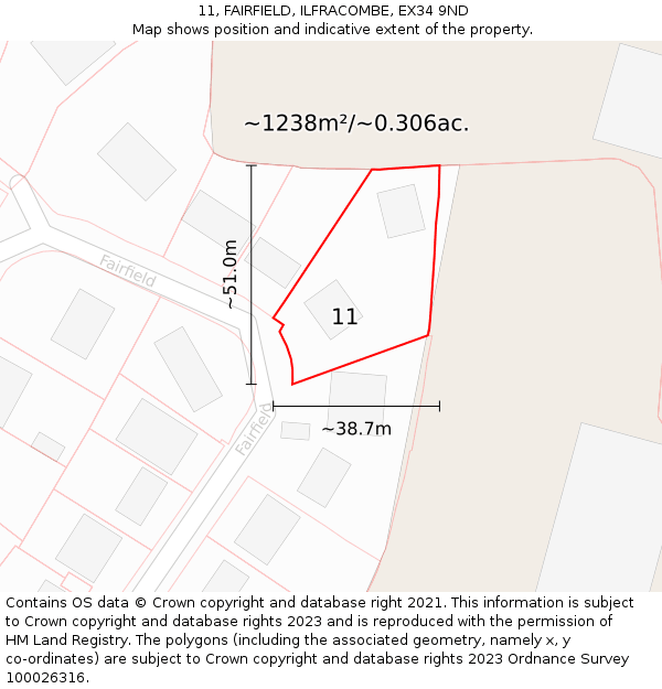 11, FAIRFIELD, ILFRACOMBE, EX34 9ND: Plot and title map