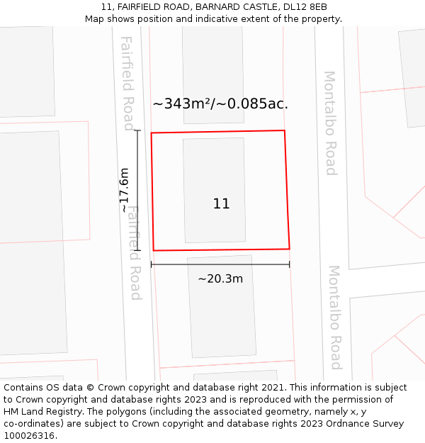 11, FAIRFIELD ROAD, BARNARD CASTLE, DL12 8EB: Plot and title map