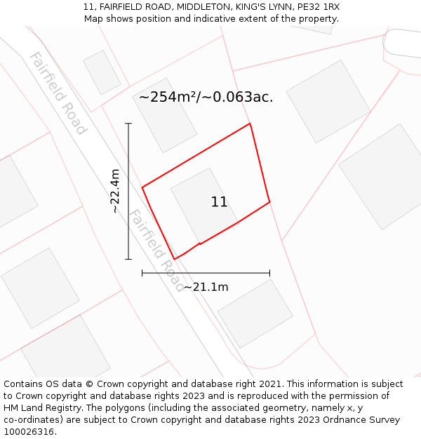 11, FAIRFIELD ROAD, MIDDLETON, KING'S LYNN, PE32 1RX: Plot and title map