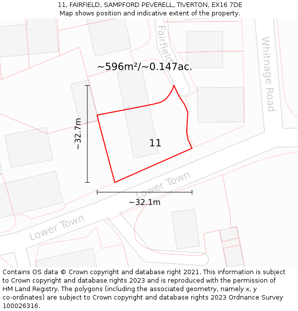 11, FAIRFIELD, SAMPFORD PEVERELL, TIVERTON, EX16 7DE: Plot and title map