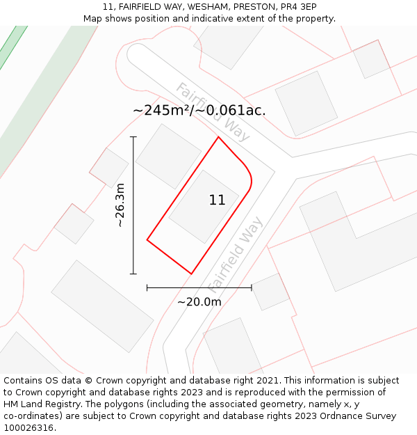 11, FAIRFIELD WAY, WESHAM, PRESTON, PR4 3EP: Plot and title map