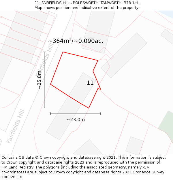 11, FAIRFIELDS HILL, POLESWORTH, TAMWORTH, B78 1HL: Plot and title map