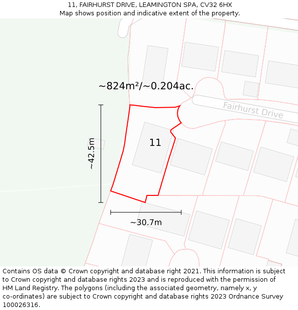 11, FAIRHURST DRIVE, LEAMINGTON SPA, CV32 6HX: Plot and title map