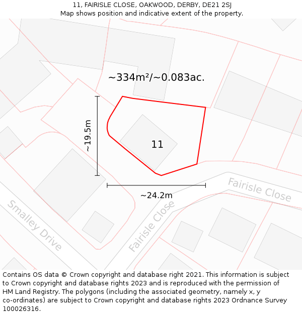 11, FAIRISLE CLOSE, OAKWOOD, DERBY, DE21 2SJ: Plot and title map