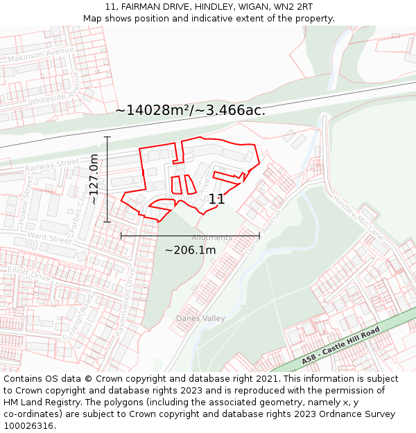 11, FAIRMAN DRIVE, HINDLEY, WIGAN, WN2 2RT: Plot and title map