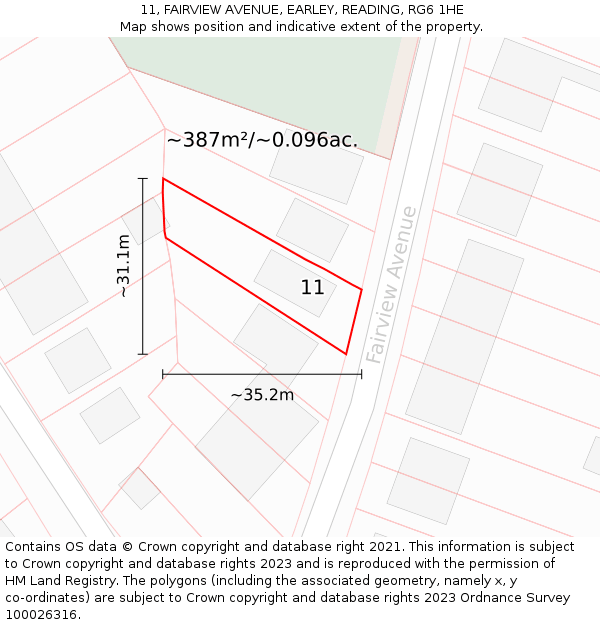 11, FAIRVIEW AVENUE, EARLEY, READING, RG6 1HE: Plot and title map